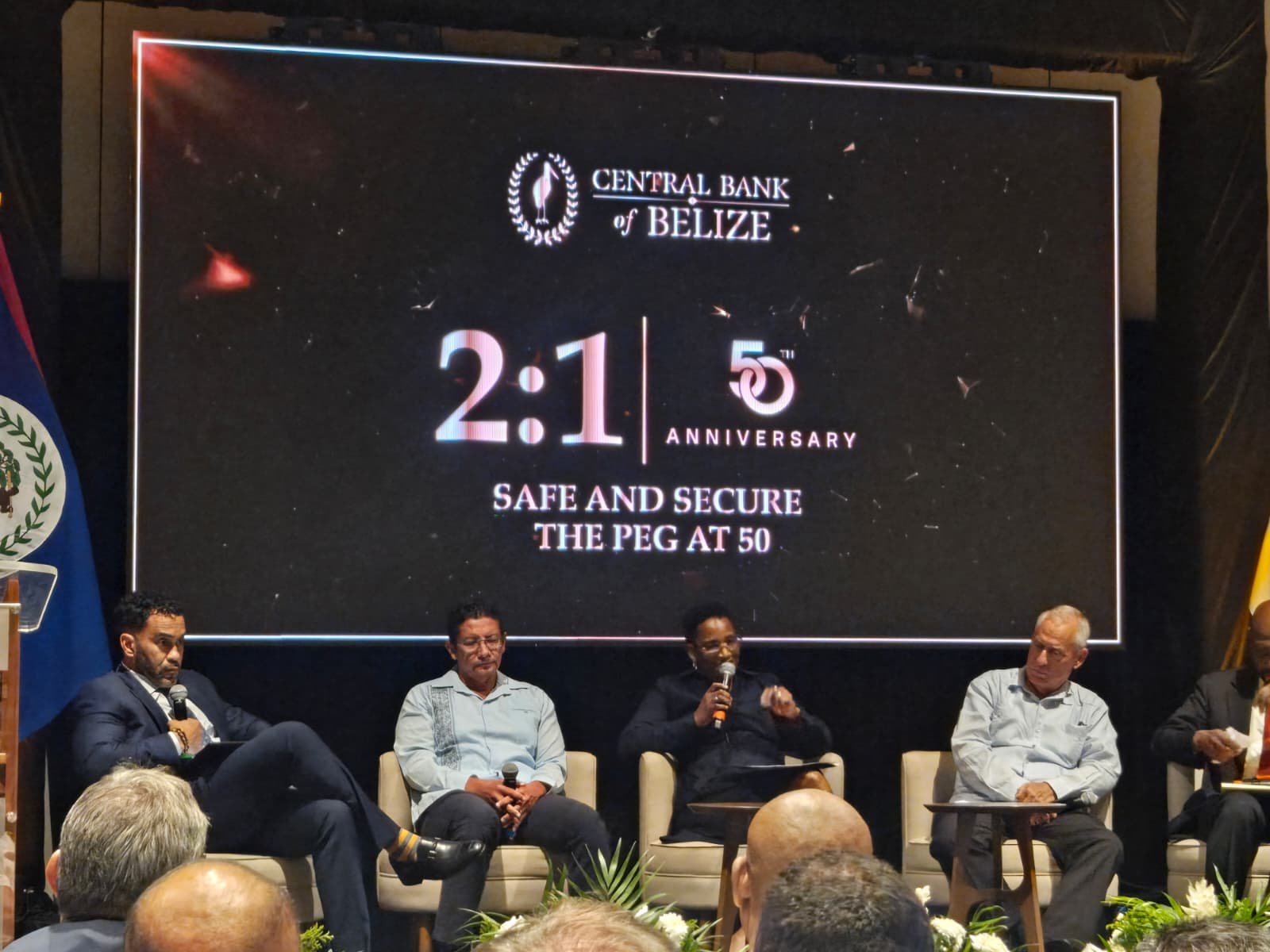The Safe and Secure: The Peg at 50 panel, moderated by Central Bank of Belize Governor Kareem Michael.