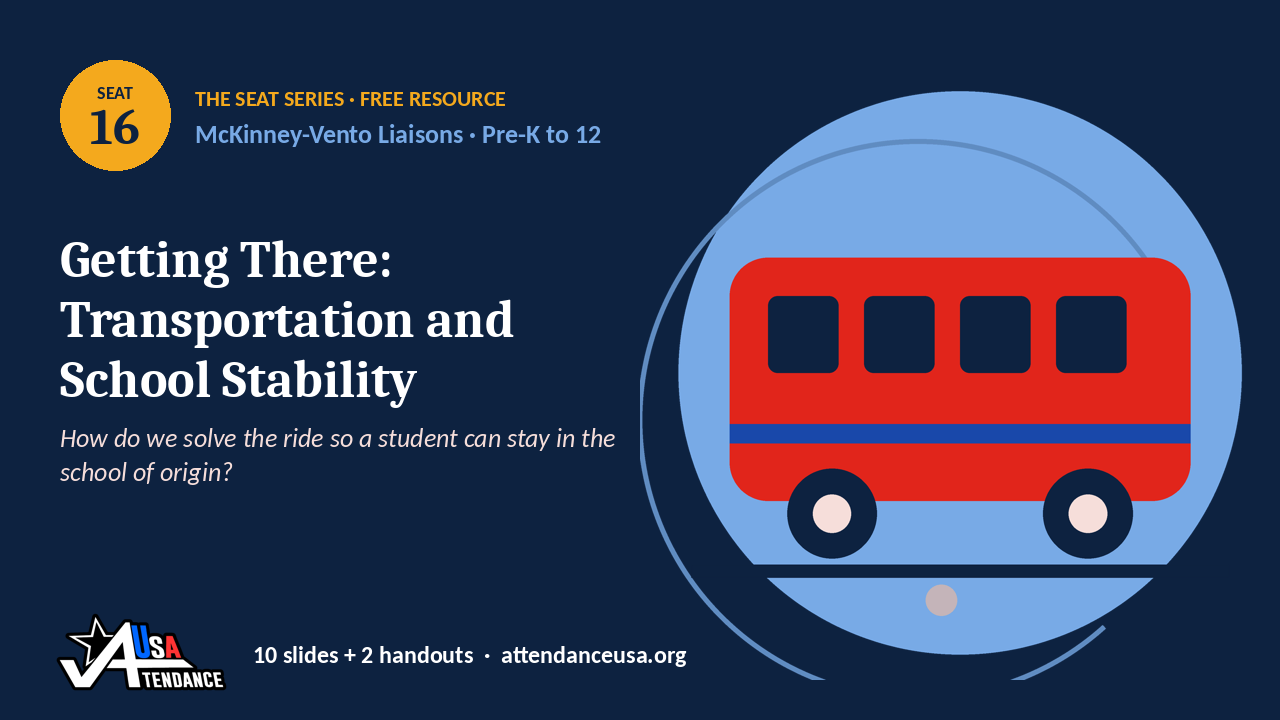 Seat 16 Getting There: Transportation and School Stability, an original Seat Series illustration from Attendance USA.